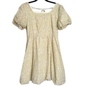 Seifini Yellow Ditsy Floral Cotton Bubble Hem Mini Fit & Flare Sundress US Small